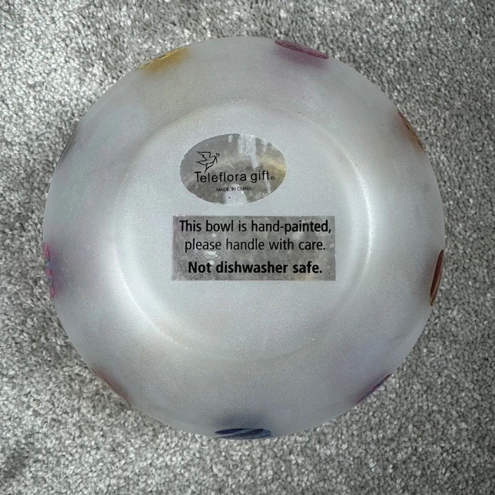 Teleflora Frosted Glass Bowl Hand Painted Birthday Candles‎ Votive Holder Gift